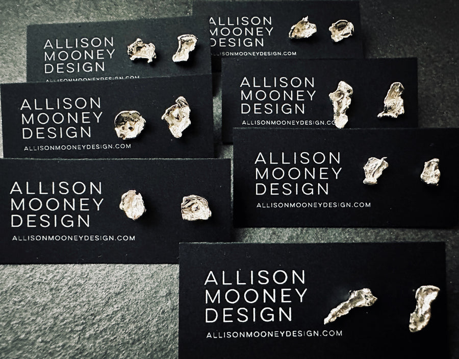 Water Cast Sterling Silver Post Earrings