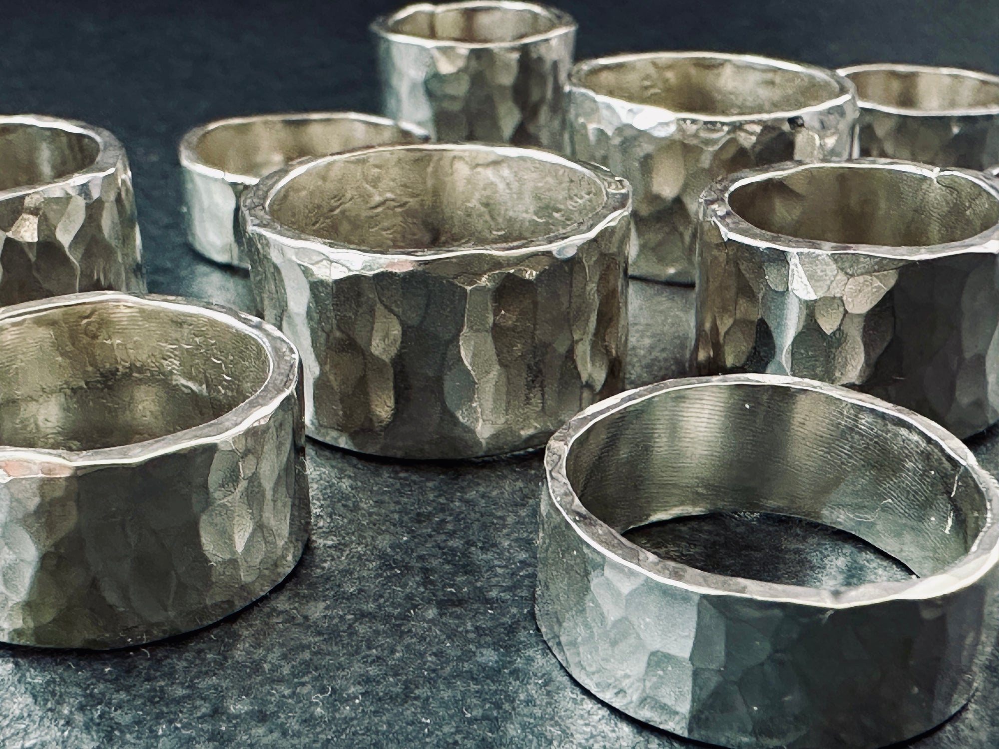 Large Hammered Sterling Silver Rings