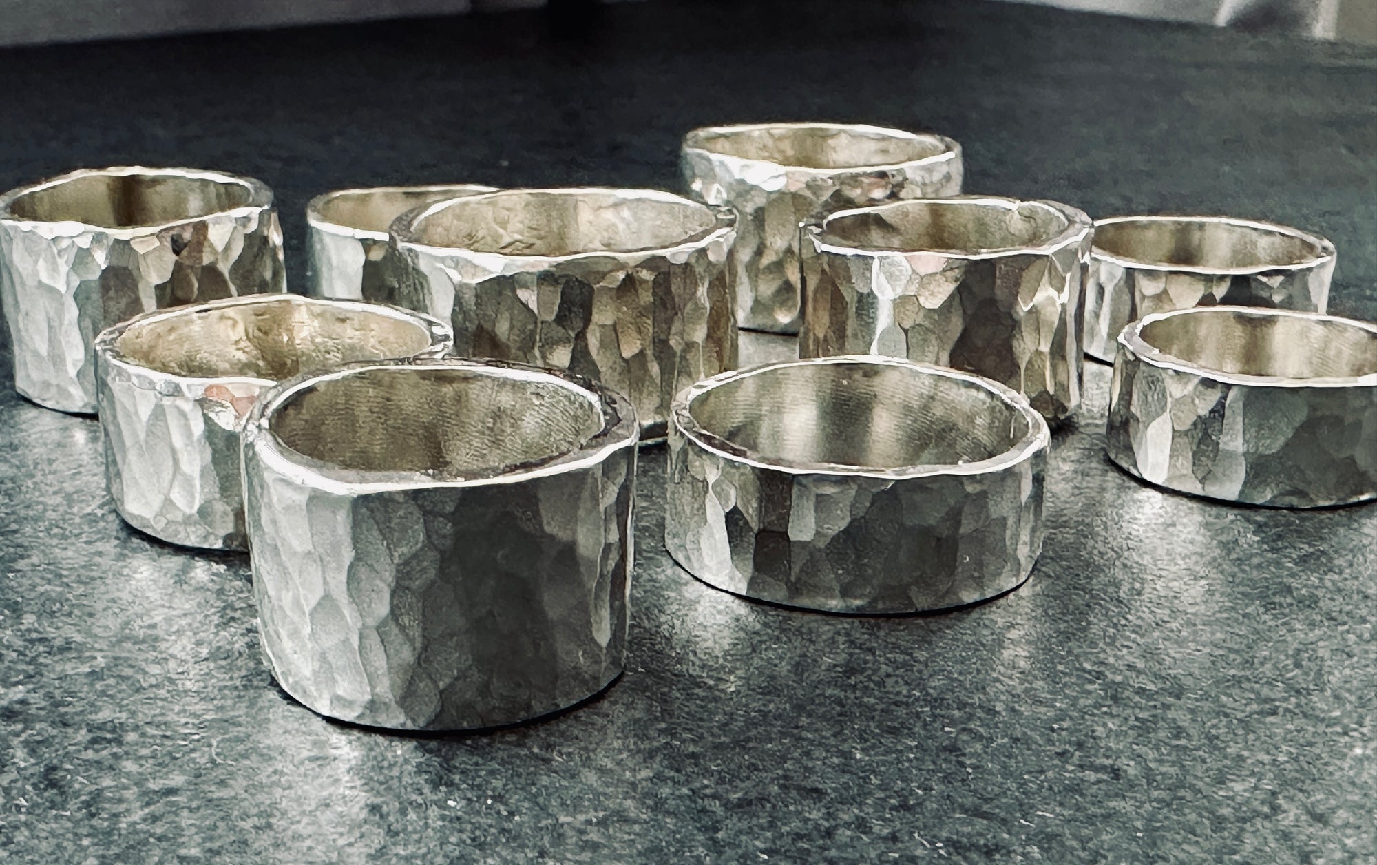 Large Hammered Sterling Silver Rings